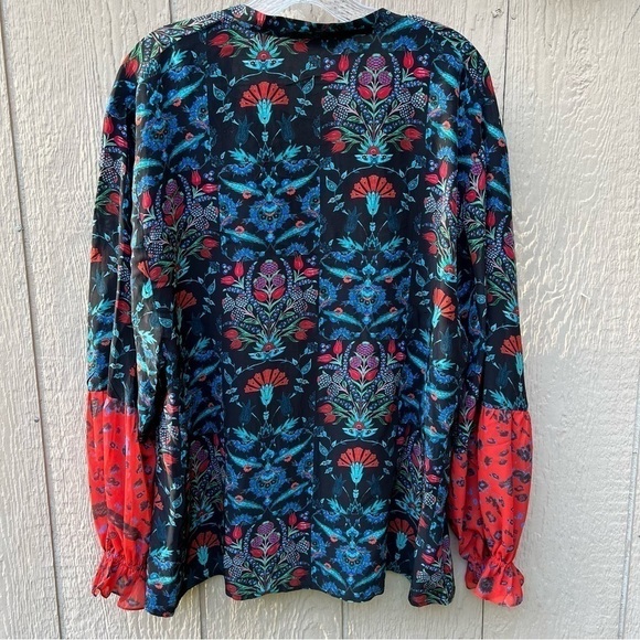Benares Womens V-Neck Long Sleeve Sheer Floral Shirt XL - Picture 7 of 8